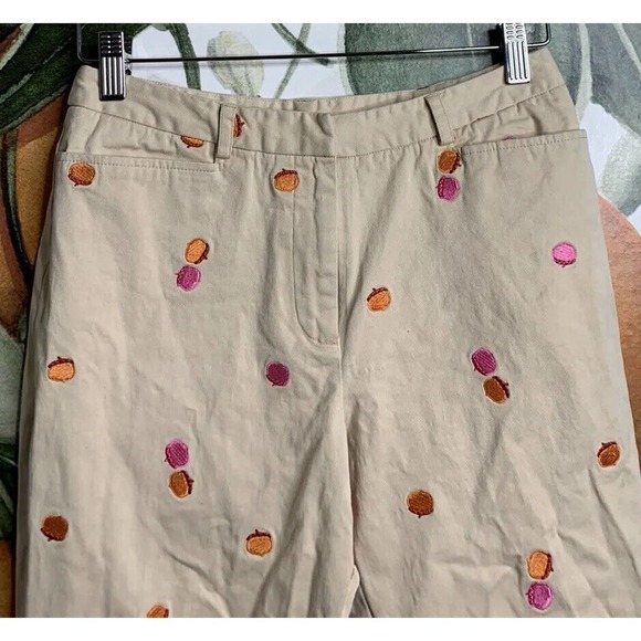 Lilly Pulitzer Cropped Pants Size 4 Beige Emboidery Cotton Blend - Picture 4 of 8